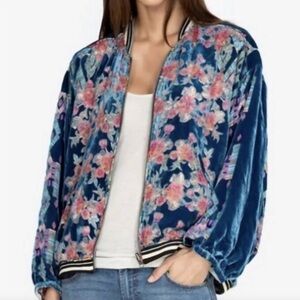 Johnny Was Zelda Reversible Bomber Jacket Silk Velvet Floral Printed Colorful